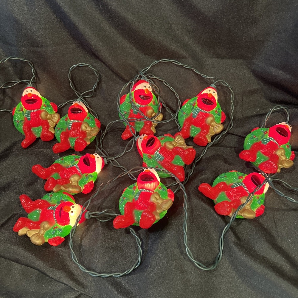 Vtg Sesame Street Elmo 1998 Henson Muppets Christmas String Lights Blow Mold 12'